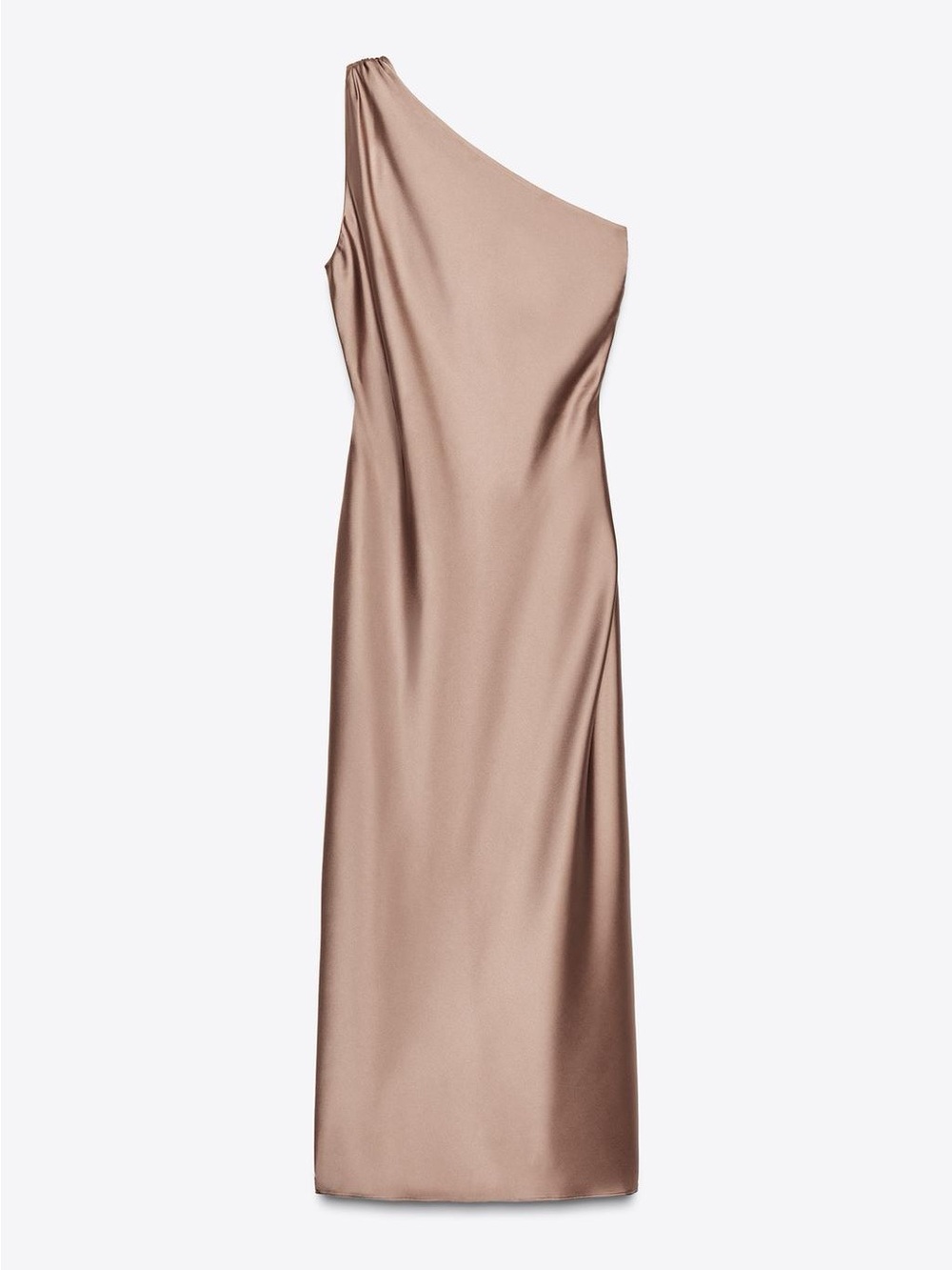 Zara One-Shoulder Satin Dress in Champagne Gold - Picture 5 of 13